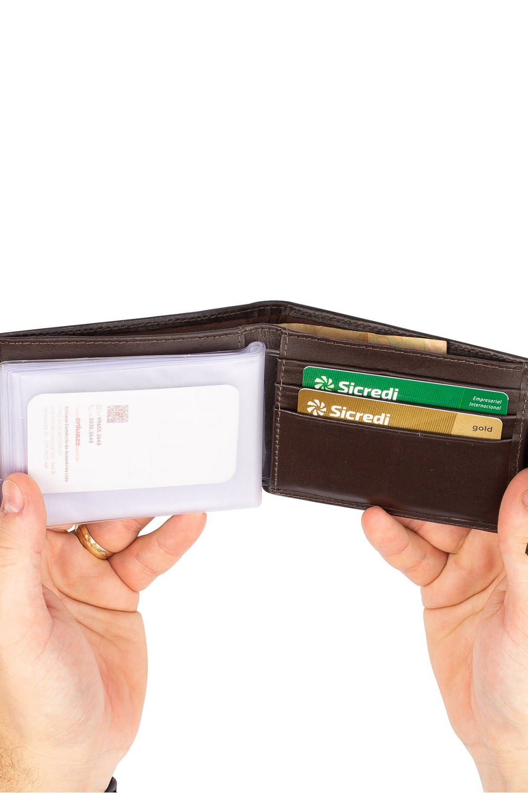 Carteira masculina de couro italiano com botao Matt Marrom 3