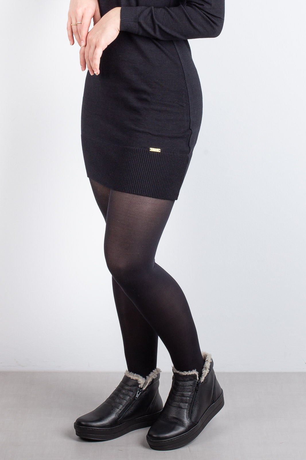 Tenis de couro com matelasse forrada em pelo 6903P Preto 3