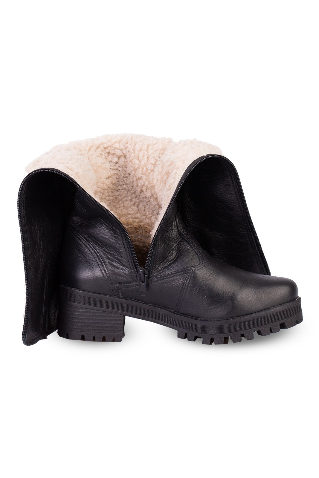 Bota tratorada de couro forrada com pelo 7500 Preto 2