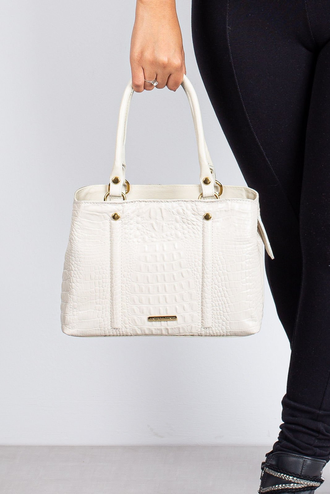 Bolsa de couro croco pequena Melina Branco 2