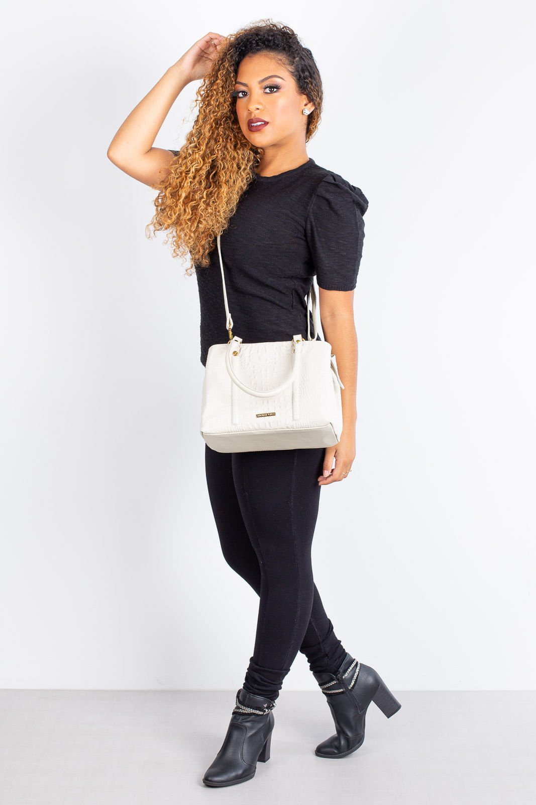 Bolsa de couro croco pequena Melina Branco 4