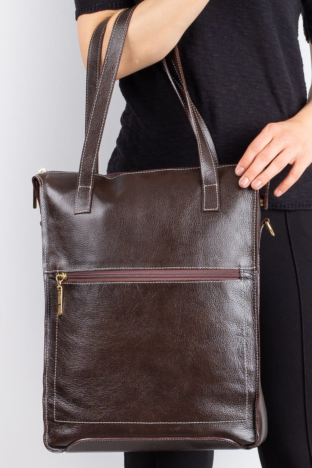 Bolsa para notebook em couro liso Sandra Marrom 1
