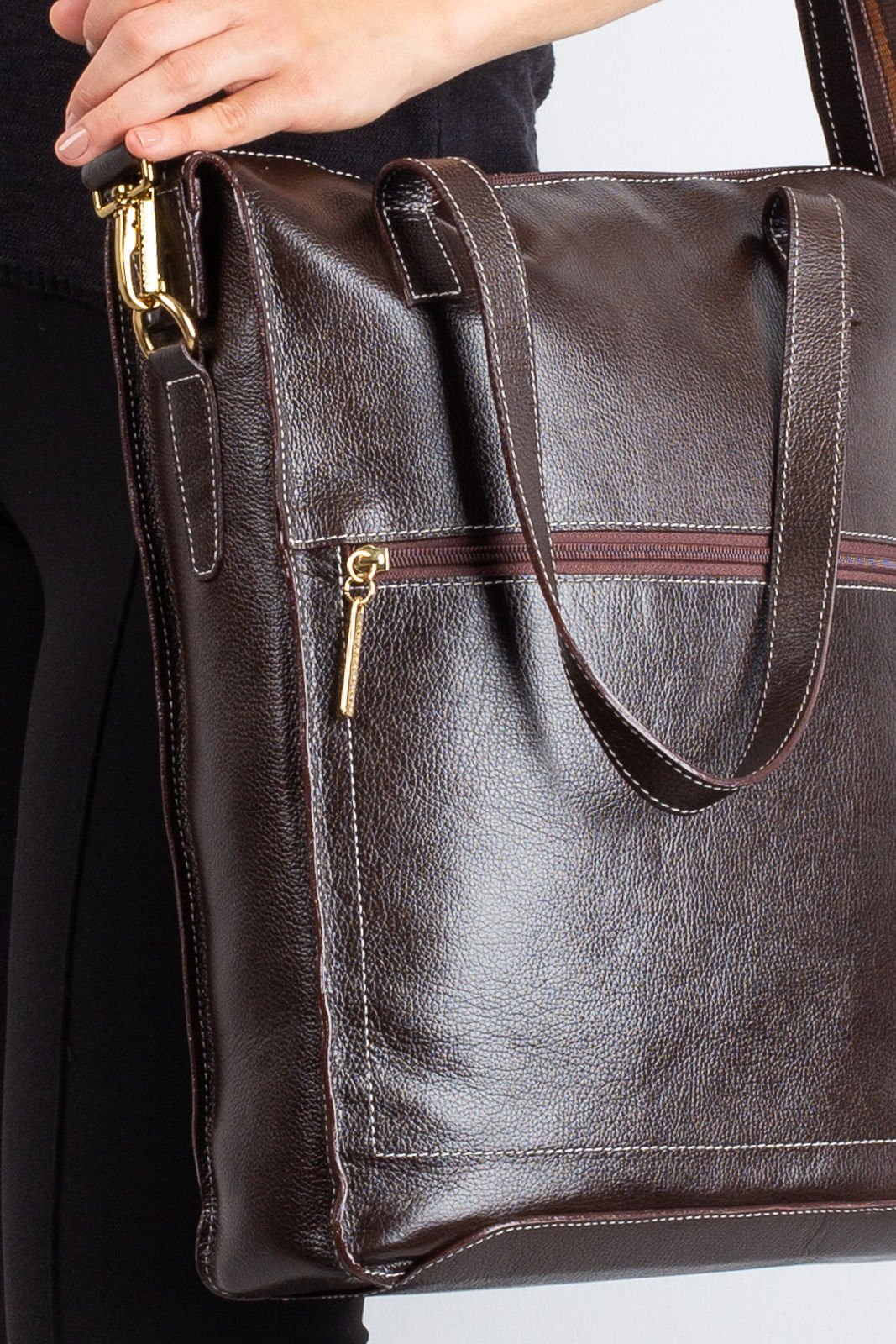 Bolsa para notebook em couro liso Sandra Marrom 2