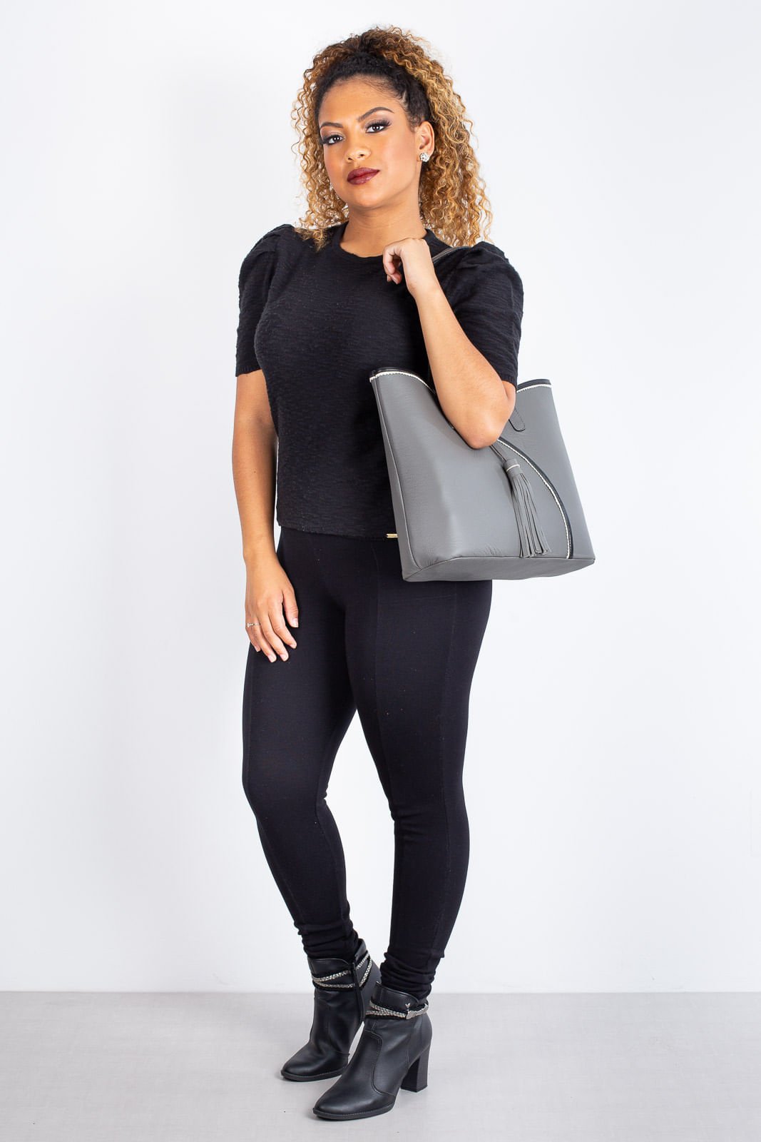 Bolsa de couro grande Rachel Cinza 6