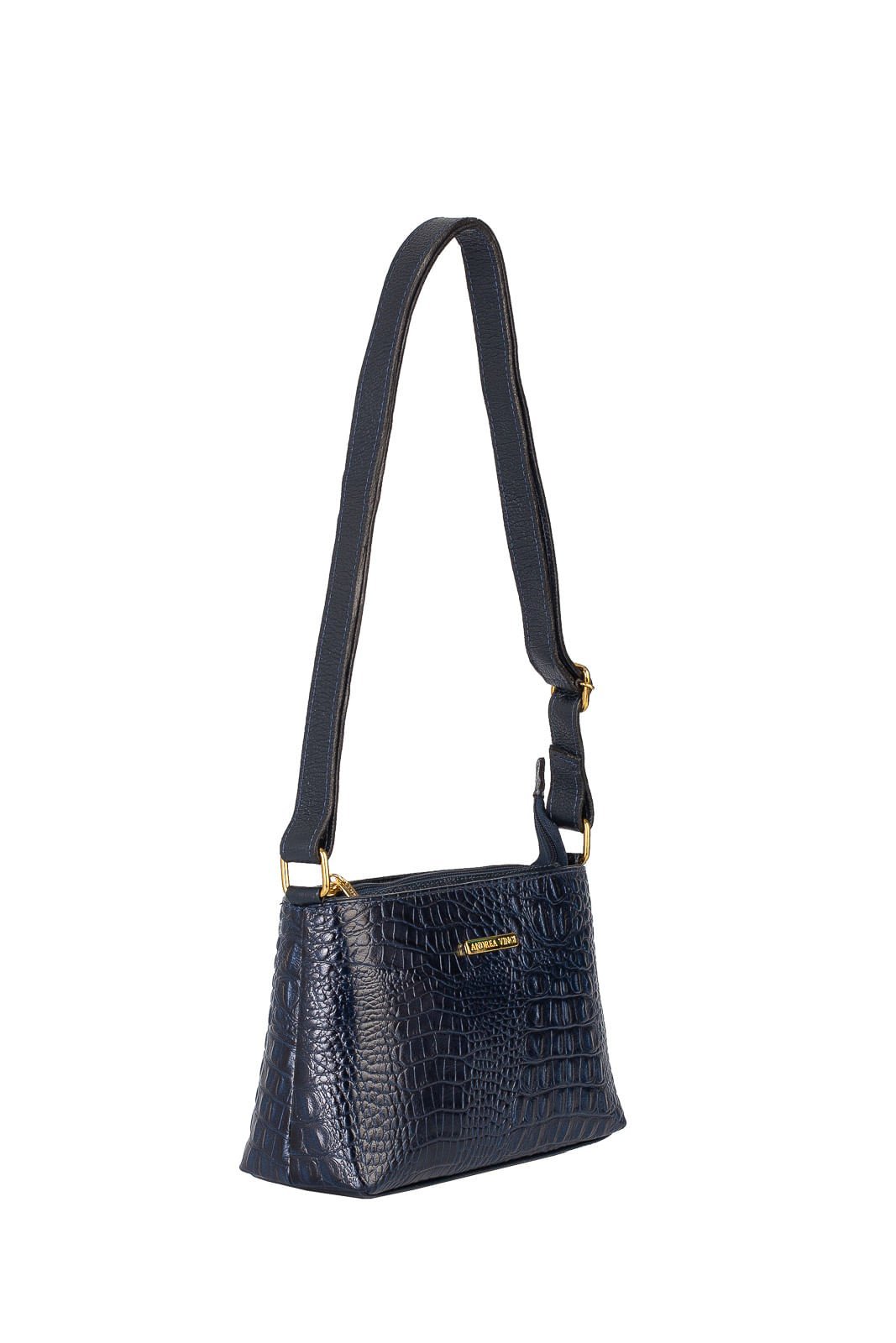 Bolsa pequena transversal de couro croco Iris Azul 2