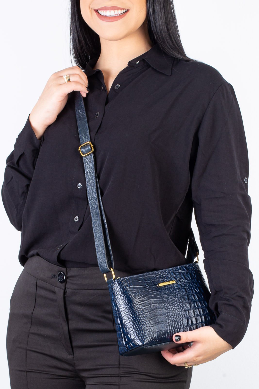 Bolsa pequena transversal de couro croco Iris Azul 4