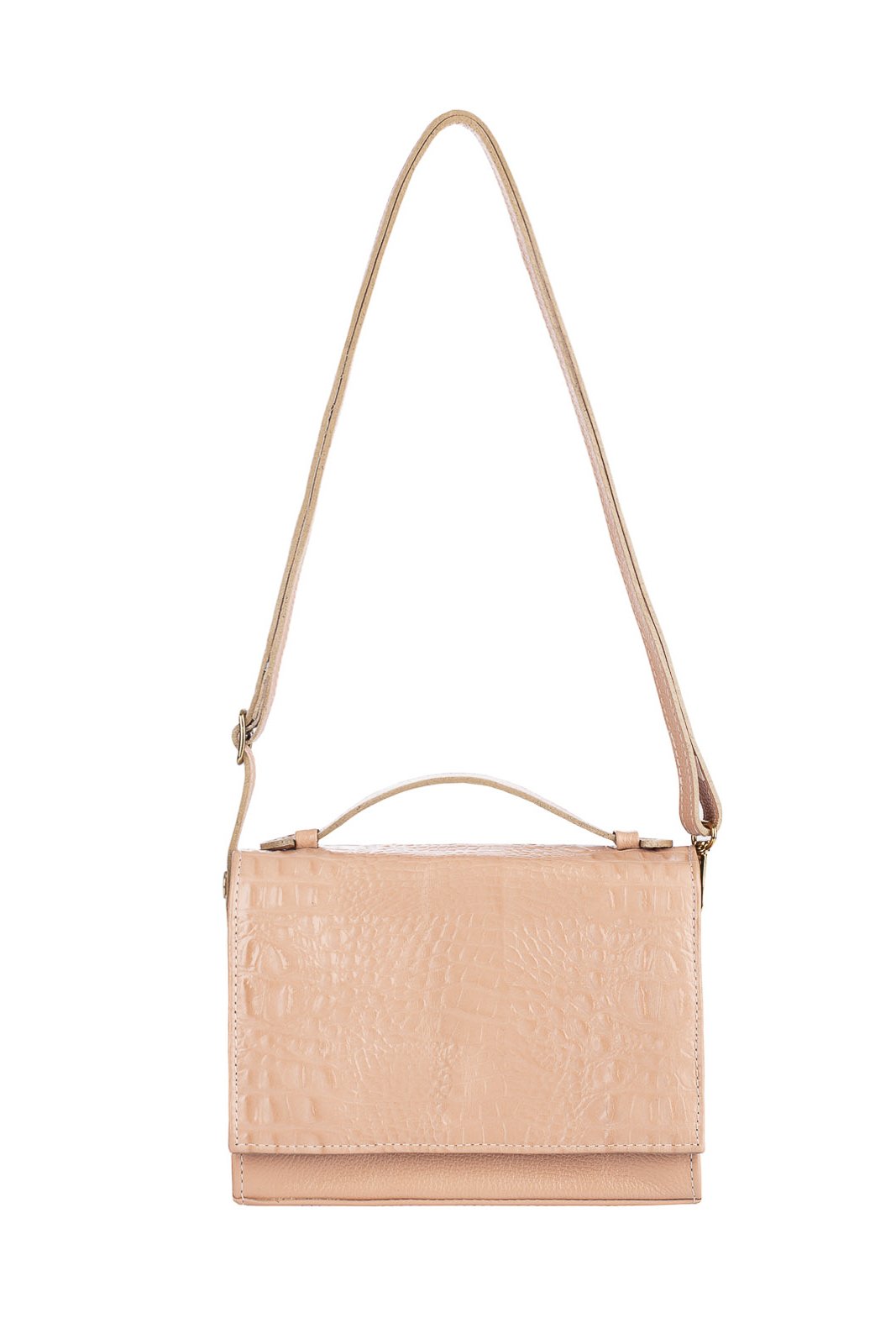 Bolsa pequena transversal de couro croco Deise Bege 1
