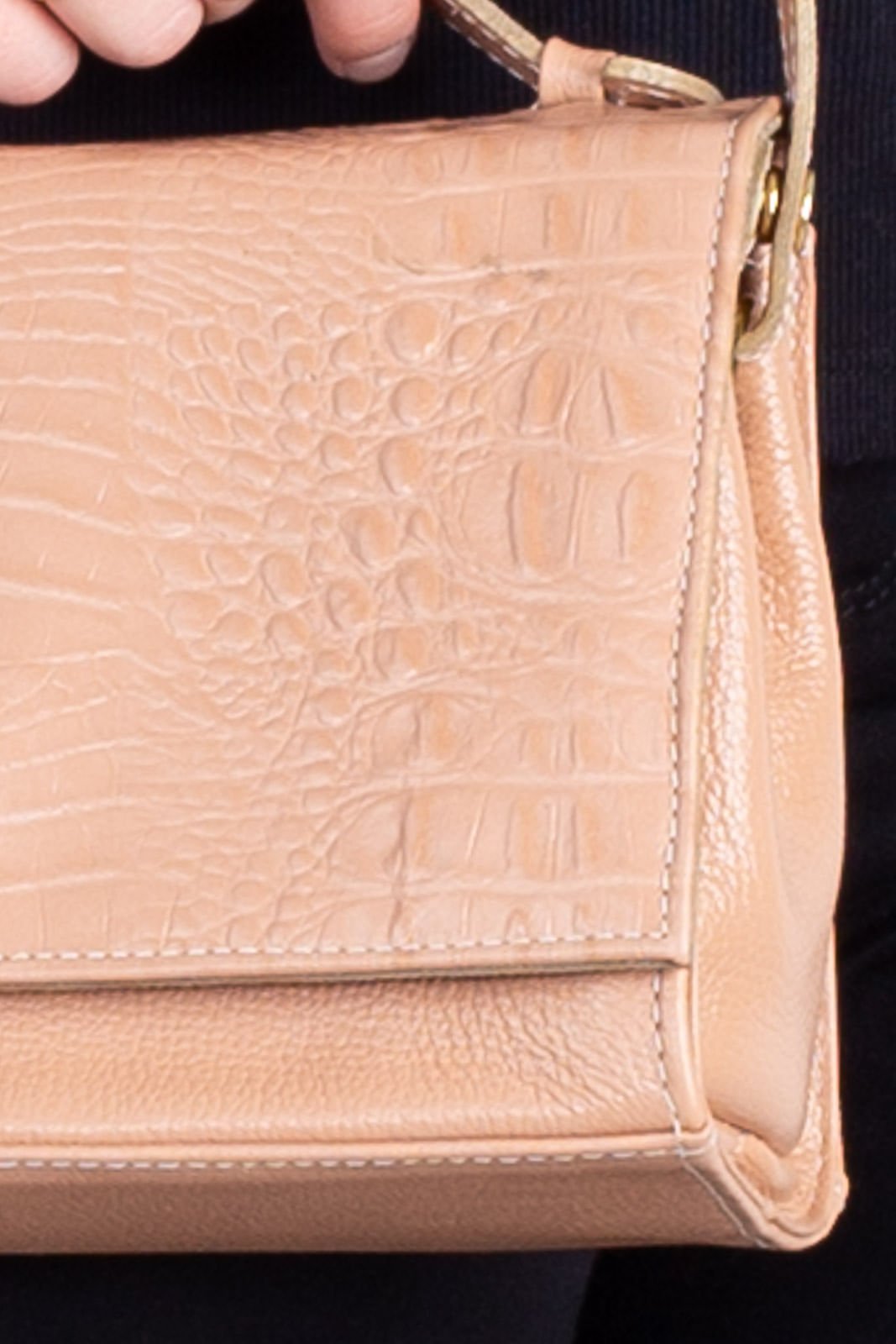 Bolsa pequena transversal de couro croco Deise Bege 3