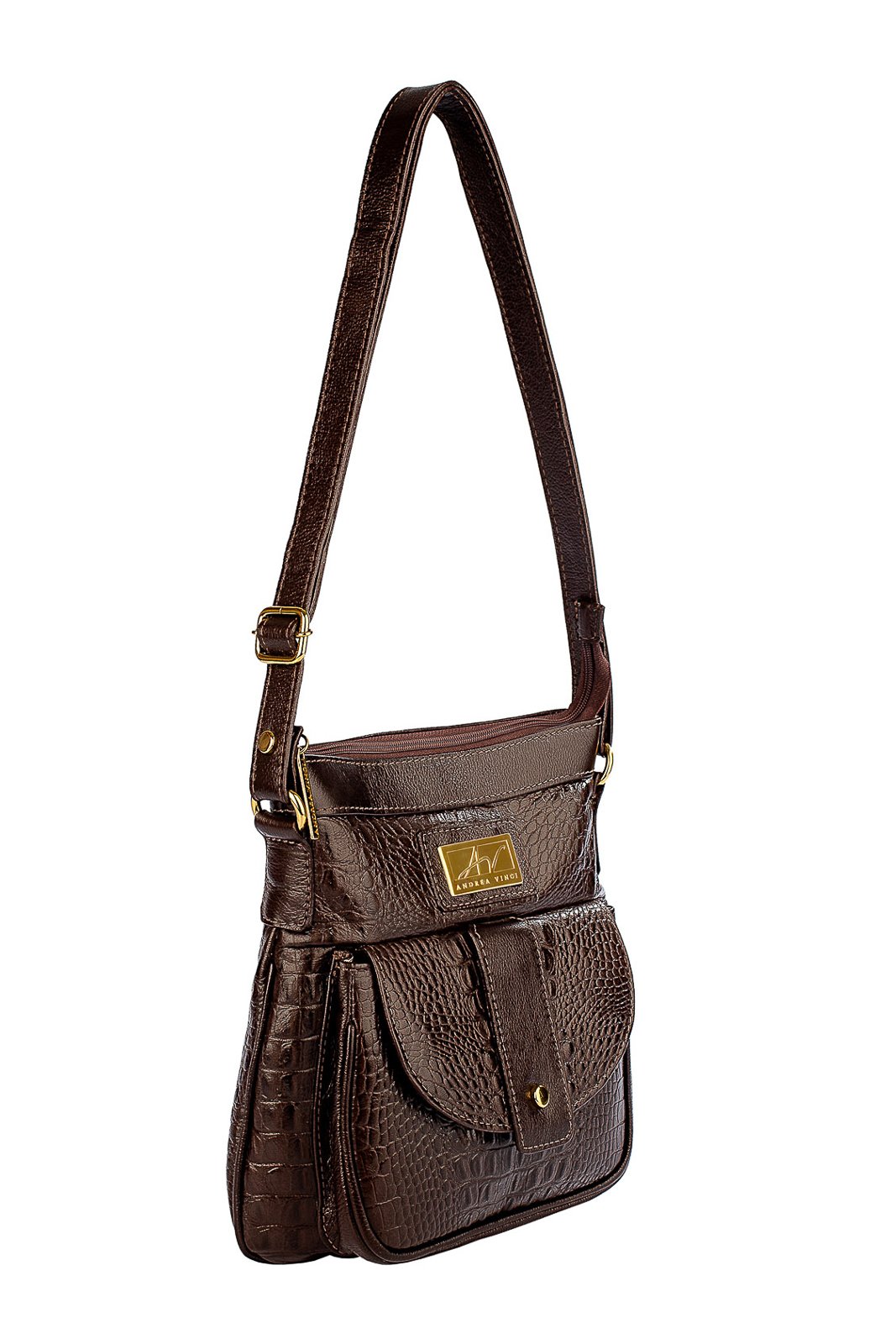 Bolsa tiracolo de couro croco Elis Marrom 2