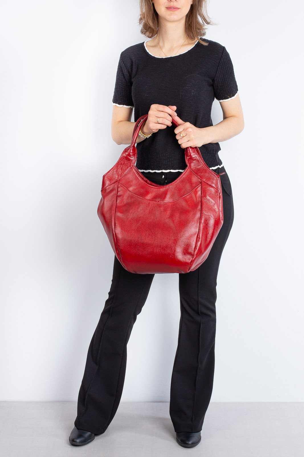 Bolsa saco grande de couro liso Cintia Vermelho 8