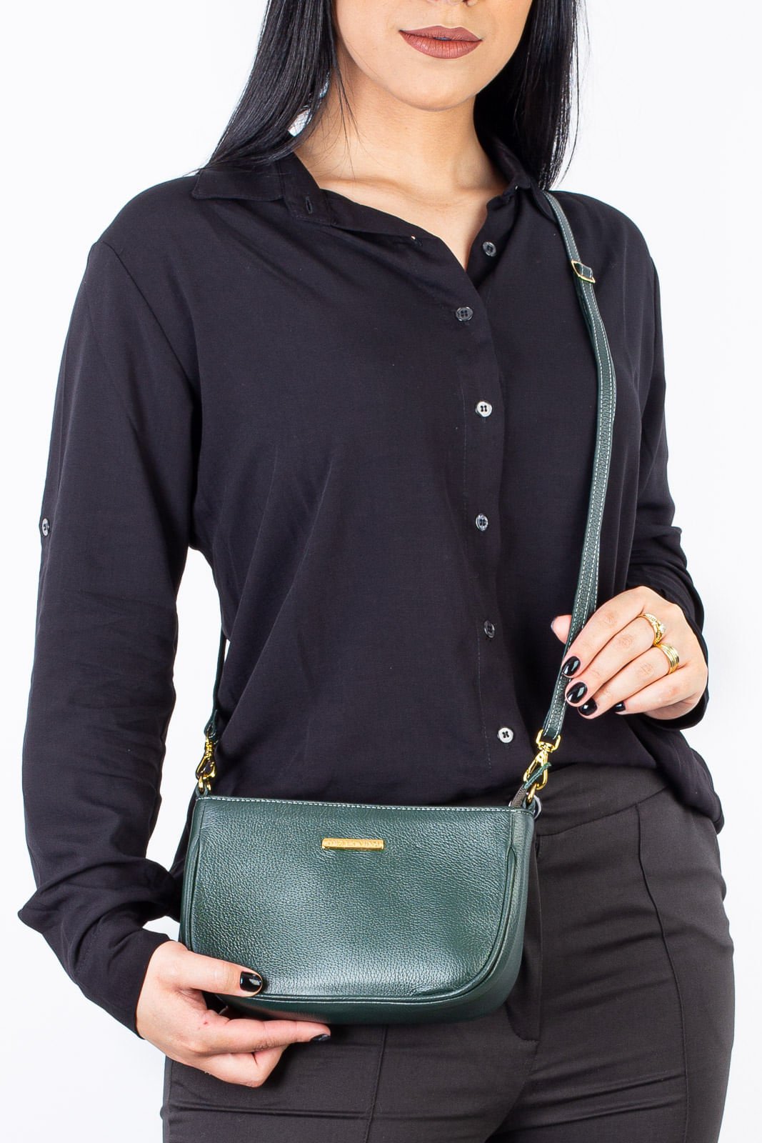 Bolsa tiracolo pequena de couro liso Iria Verde 4