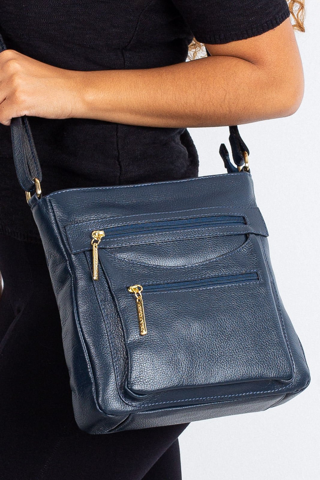 Bolsa tiracolo em couro liso Thais Azul 3