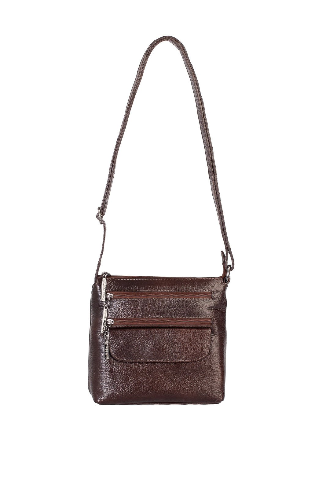 Bolsa transversal de couro liso grafite Maura Marrom 1