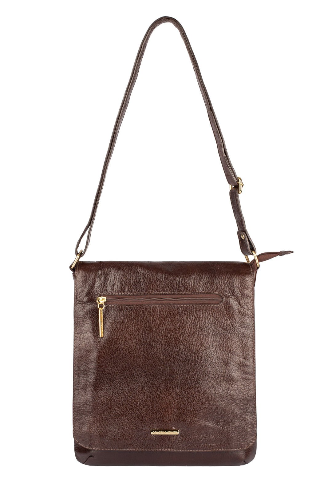 Bolsa transversal grande de couro liso Karina Marrom 1