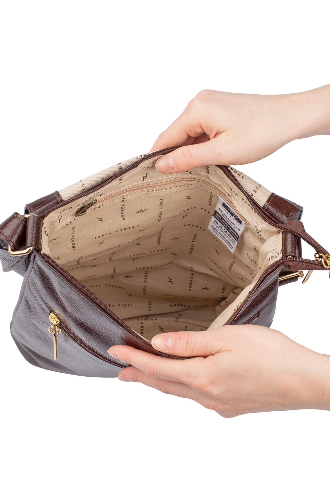 Bolsa transversal grande de couro liso Karina Marrom 5