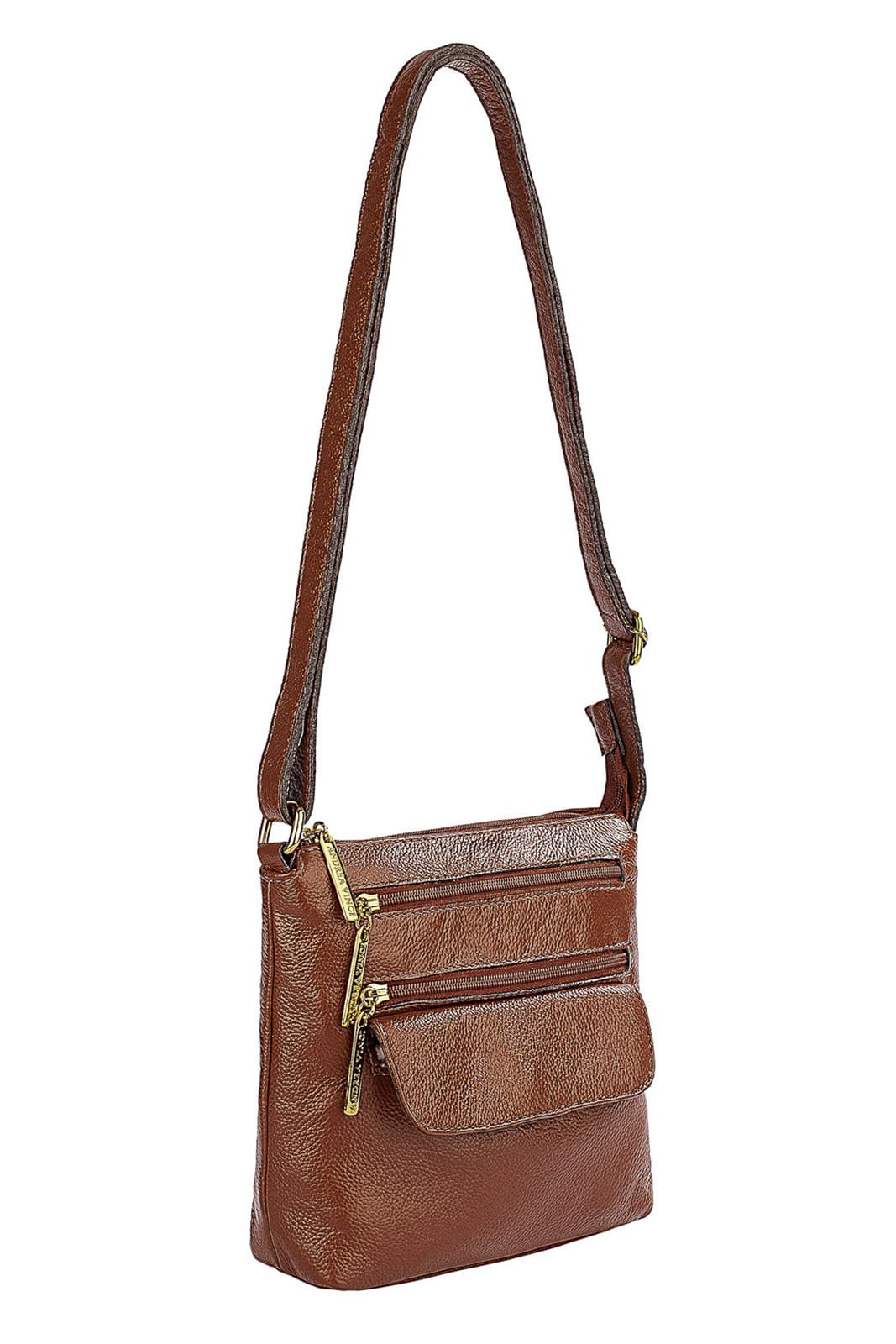Bolsa transversal de couro liso Maura Marrom 2