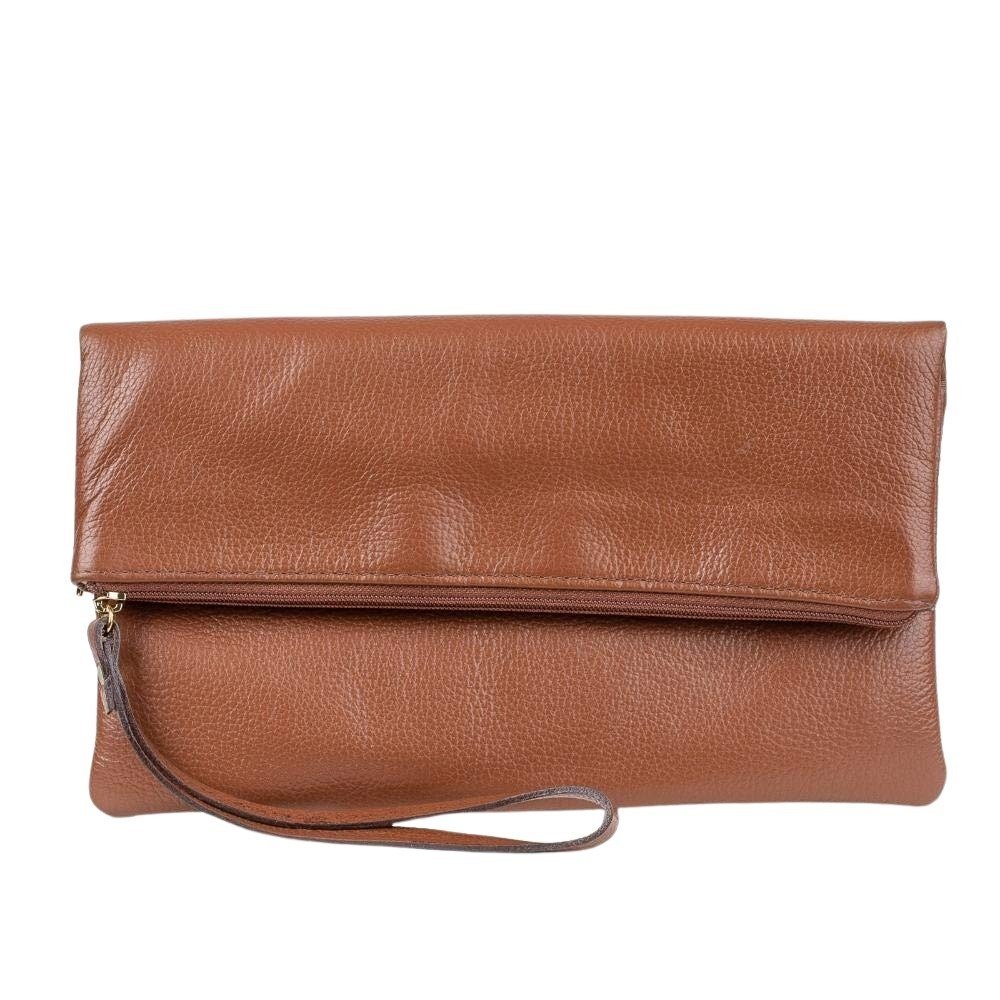 Clutch de couro liso Nikki Marrom 1