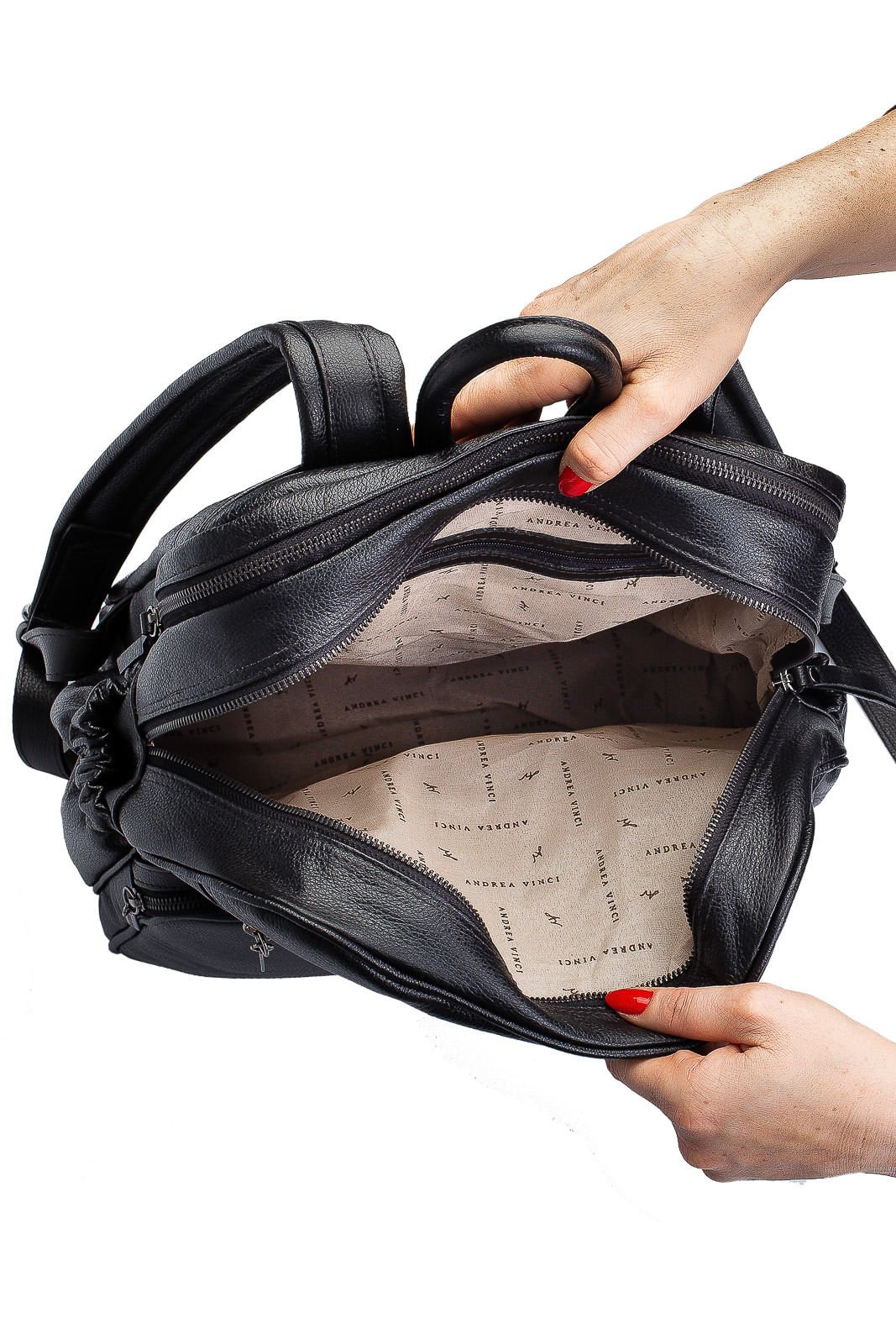 Mochila grande de couro liso grafite Zooey Preto 2
