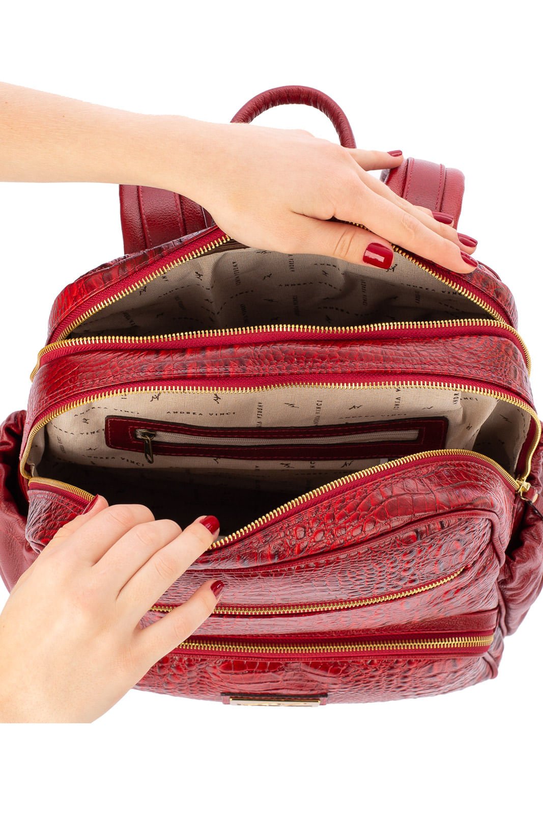 Mochila grande de couro croco Zooey Vermelho 5