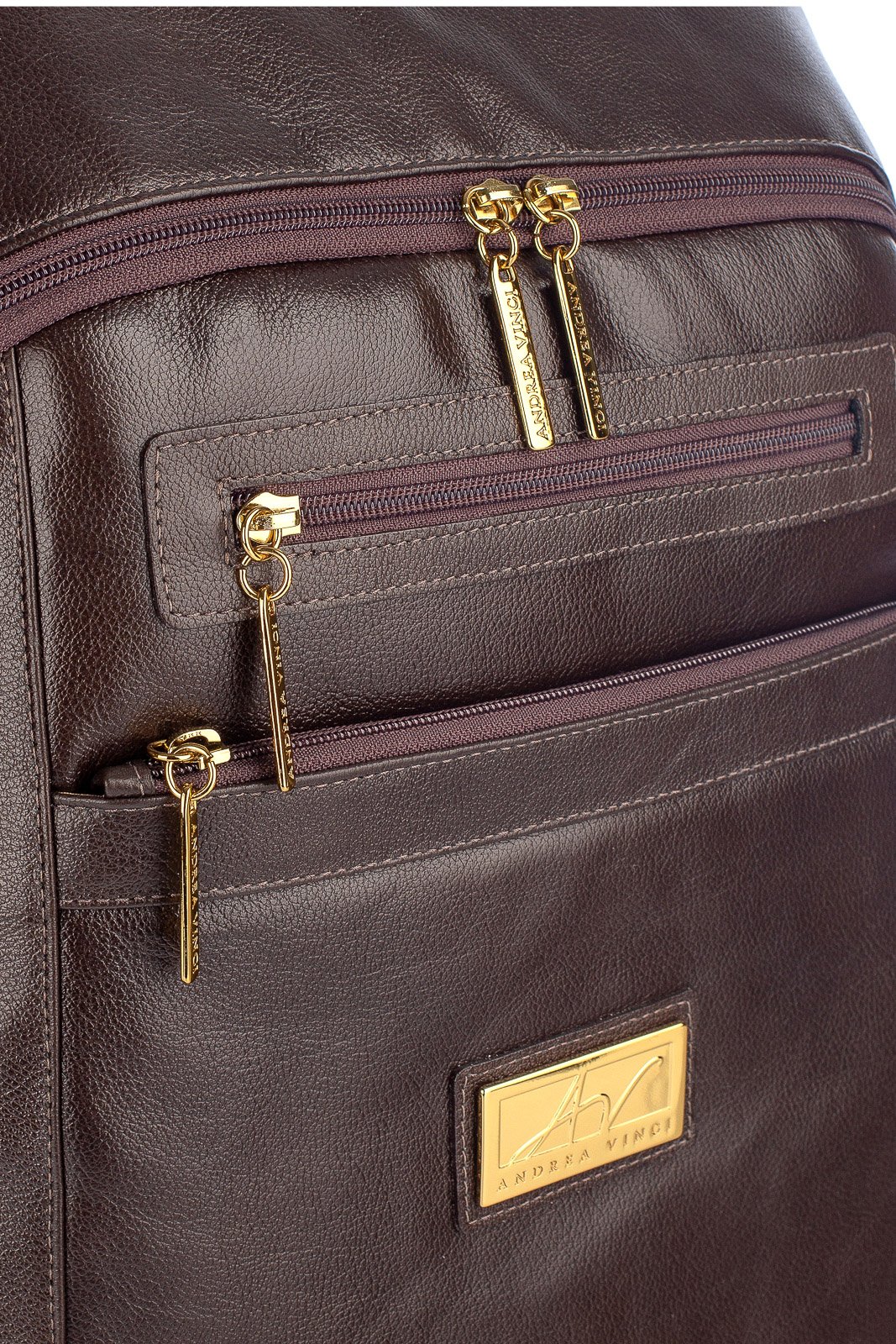 Mochila grande de couro liso Marcela Marrom 2