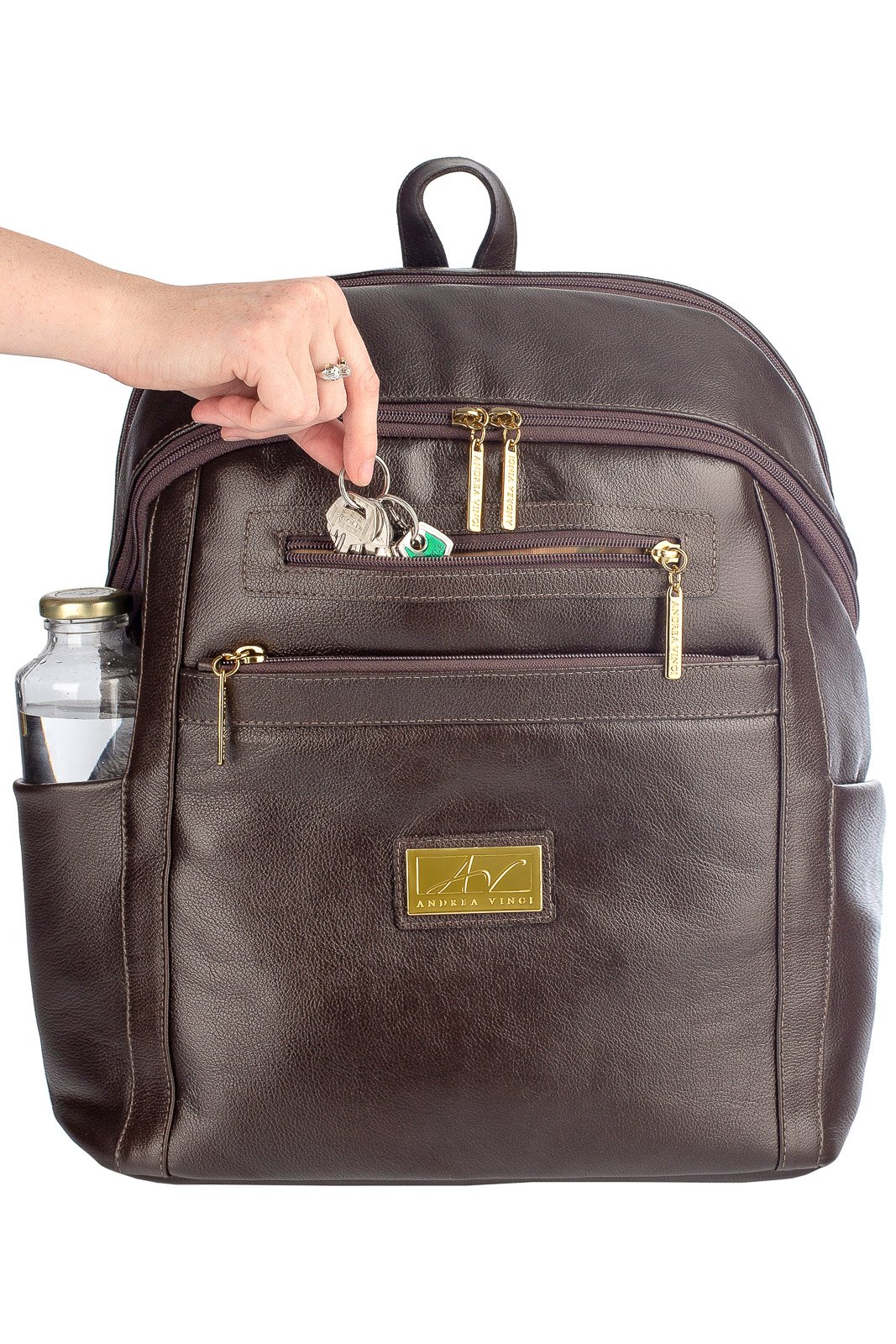 Mochila grande de couro liso Marcela Marrom 3