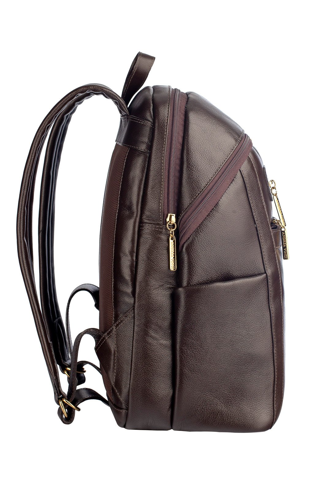 Mochila grande de couro liso Marcela Marrom 5