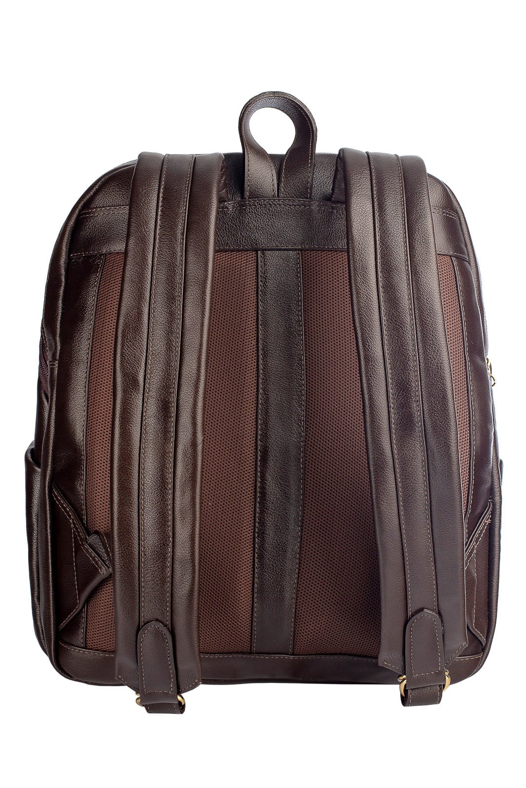 Mochila grande de couro liso Marcela Marrom 6