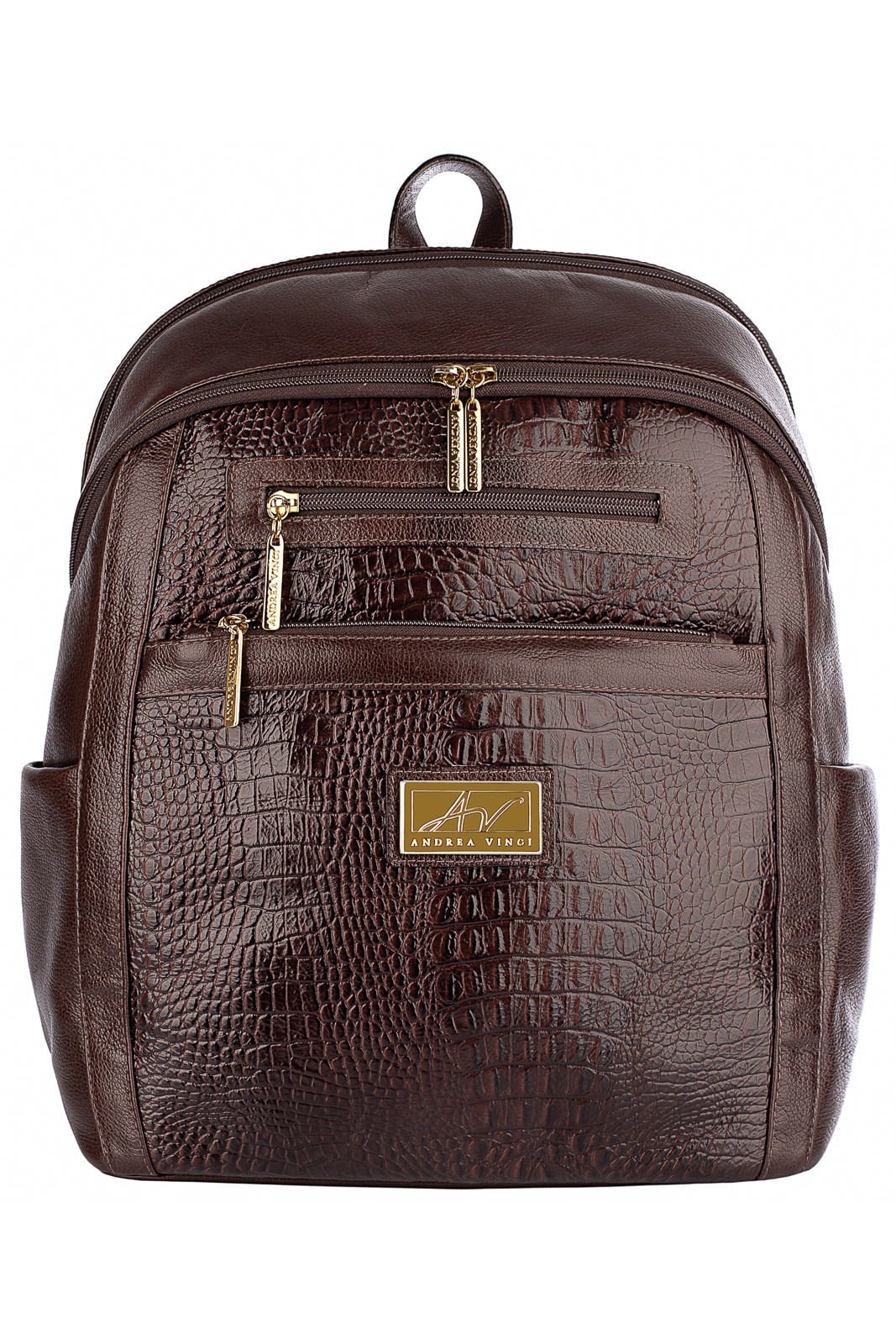 Mochila grande de couro croco Marcela Marrom 1