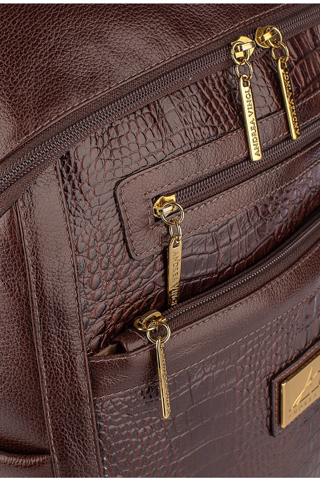 Mochila grande de couro croco Marcela Marrom 2