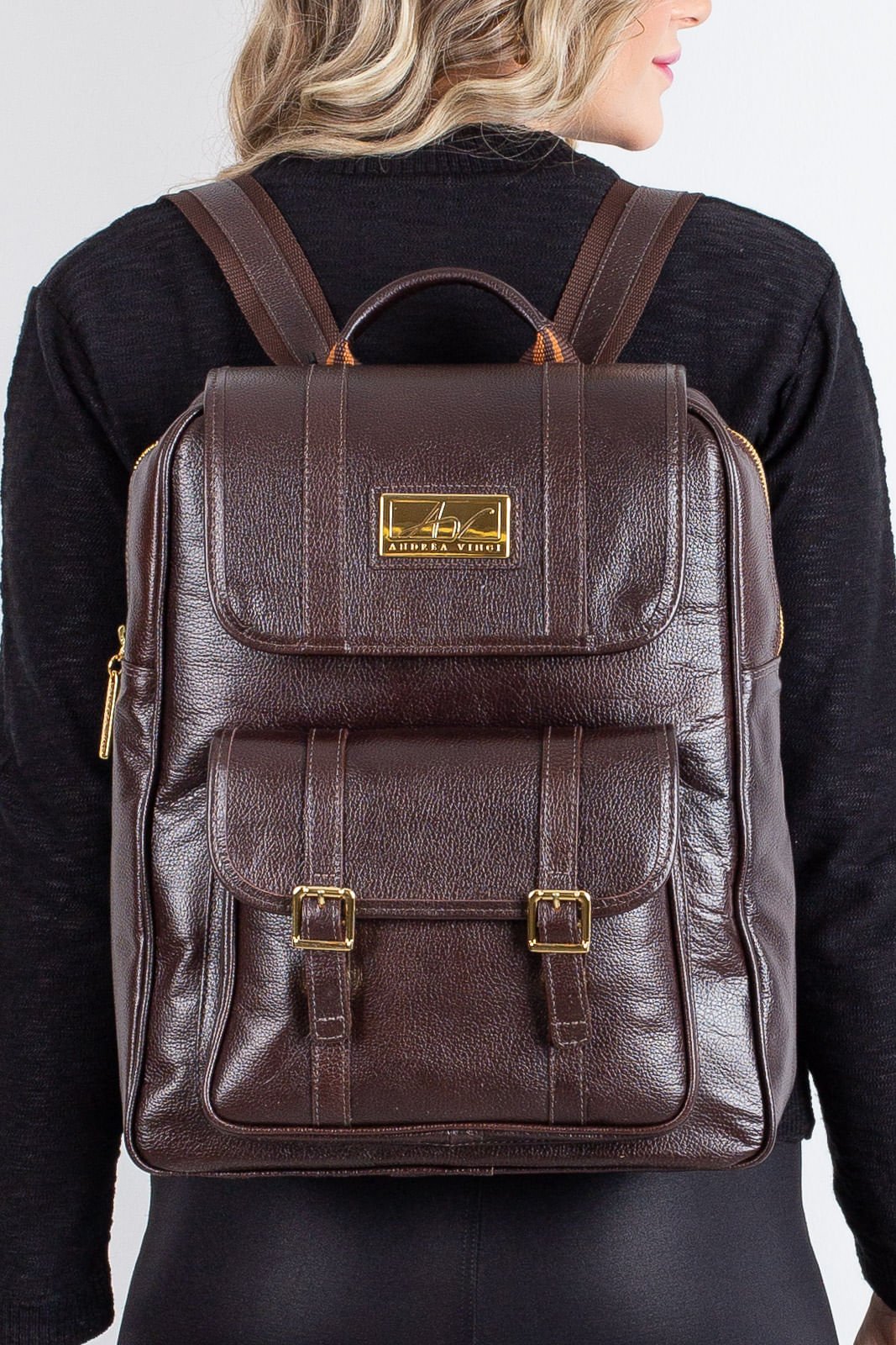 Mochila de couro liso Trip Marrom 3
