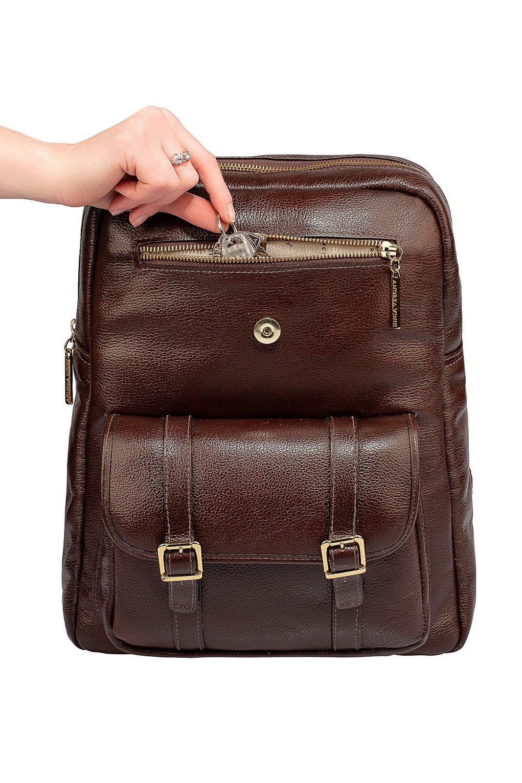 Mochila de couro liso Trip Marrom 6