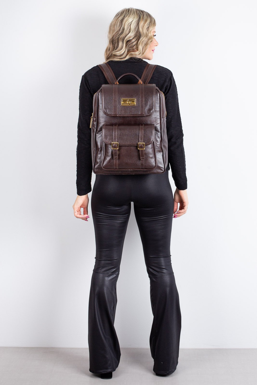 Mochila de couro liso Trip Marrom 8