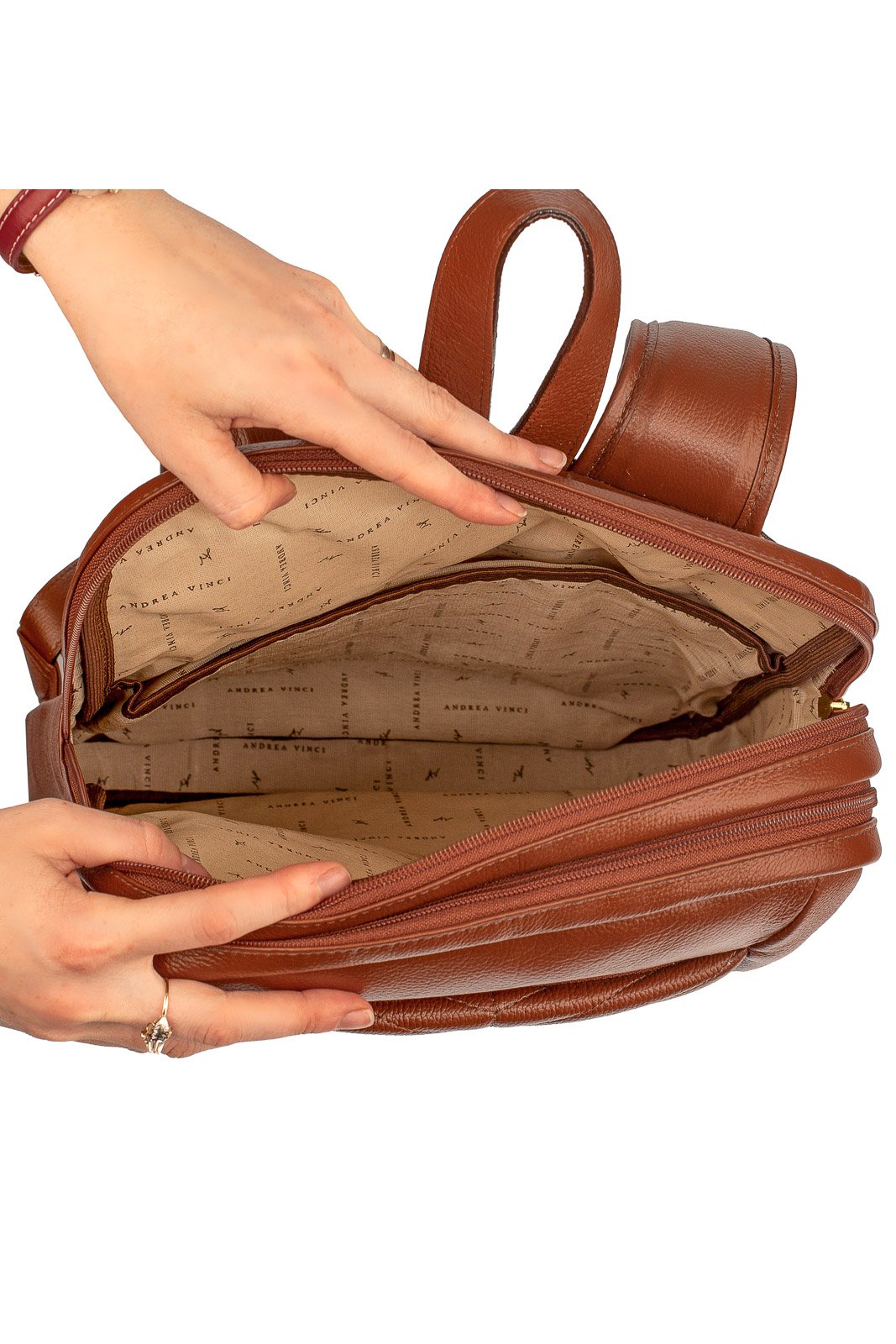 Mochila de couro grande liso slim Patricia Marrom 3