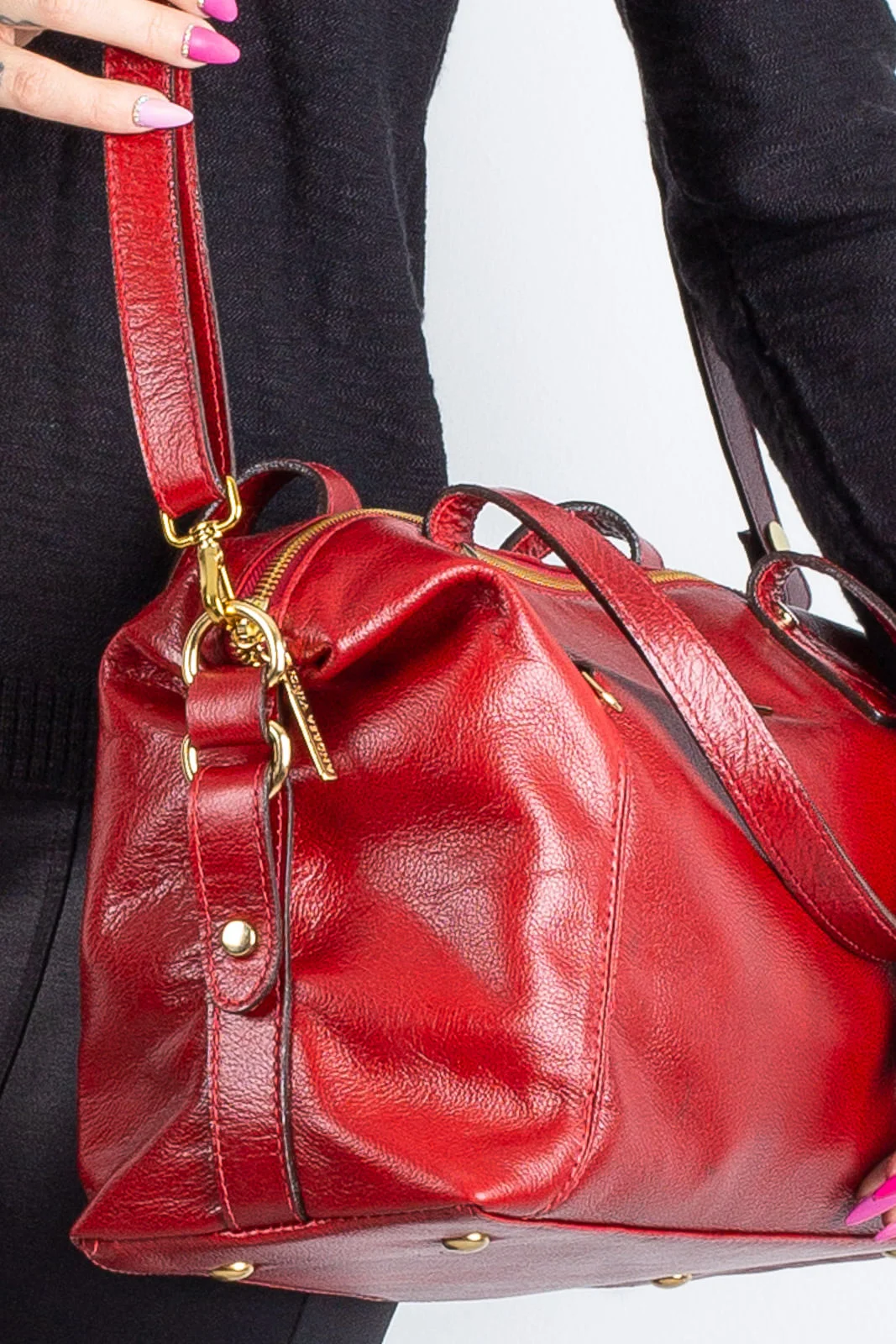 Bolsa de couro liso grande Aurora Vermelho 2