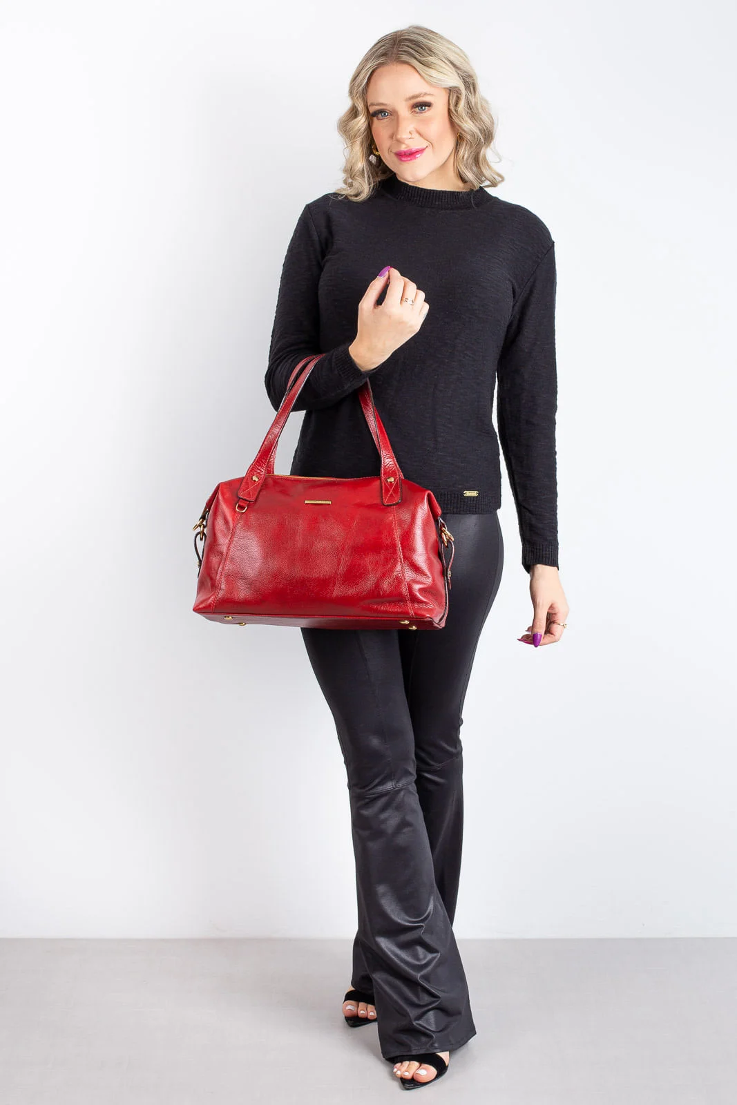 Bolsa de couro liso grande Aurora Vermelho 4