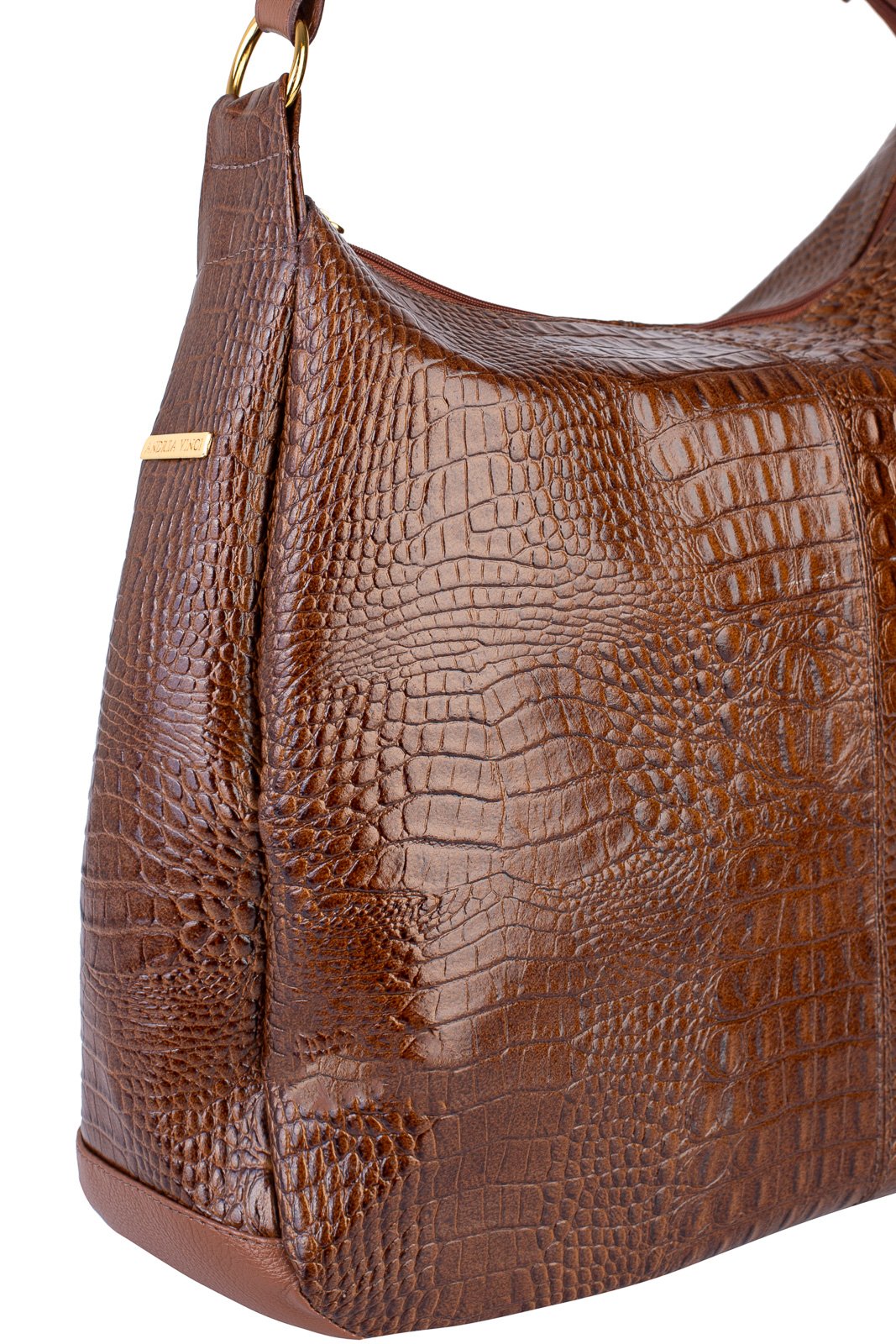 Bolsa saco grande de couro croco Carla Marrom 2