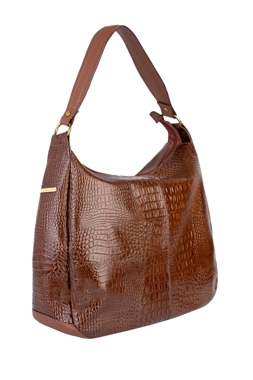Bolsa saco grande de couro croco Carla Marrom 3