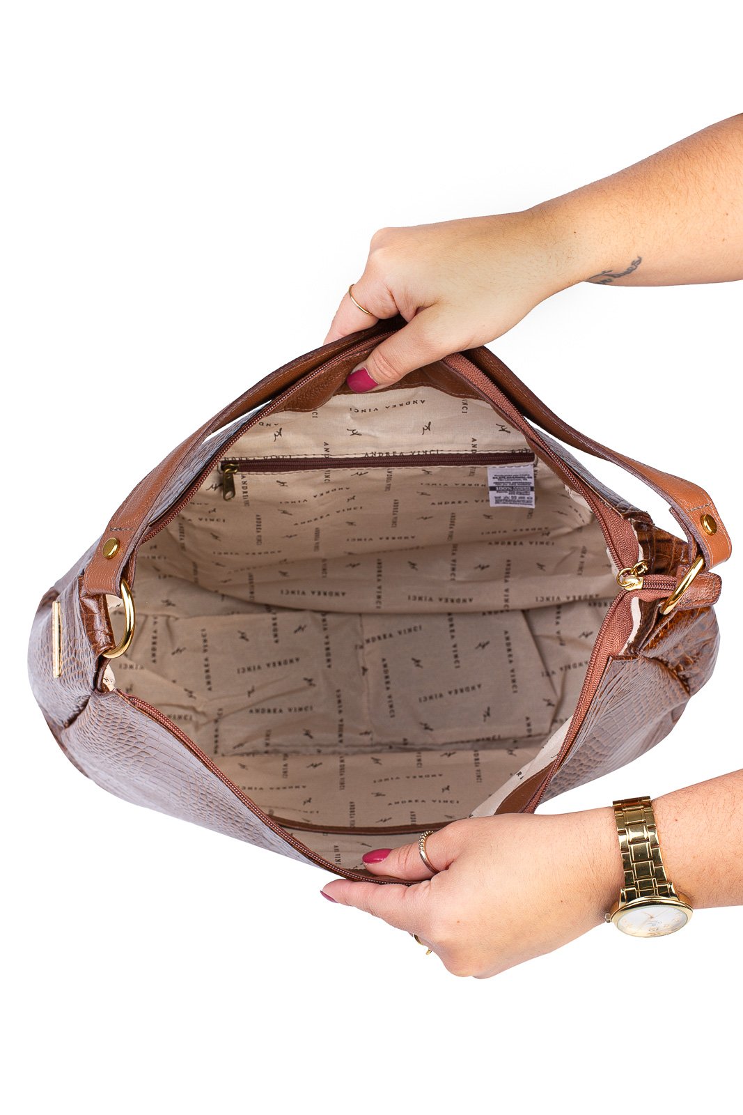 Bolsa saco grande de couro croco Carla Marrom 4