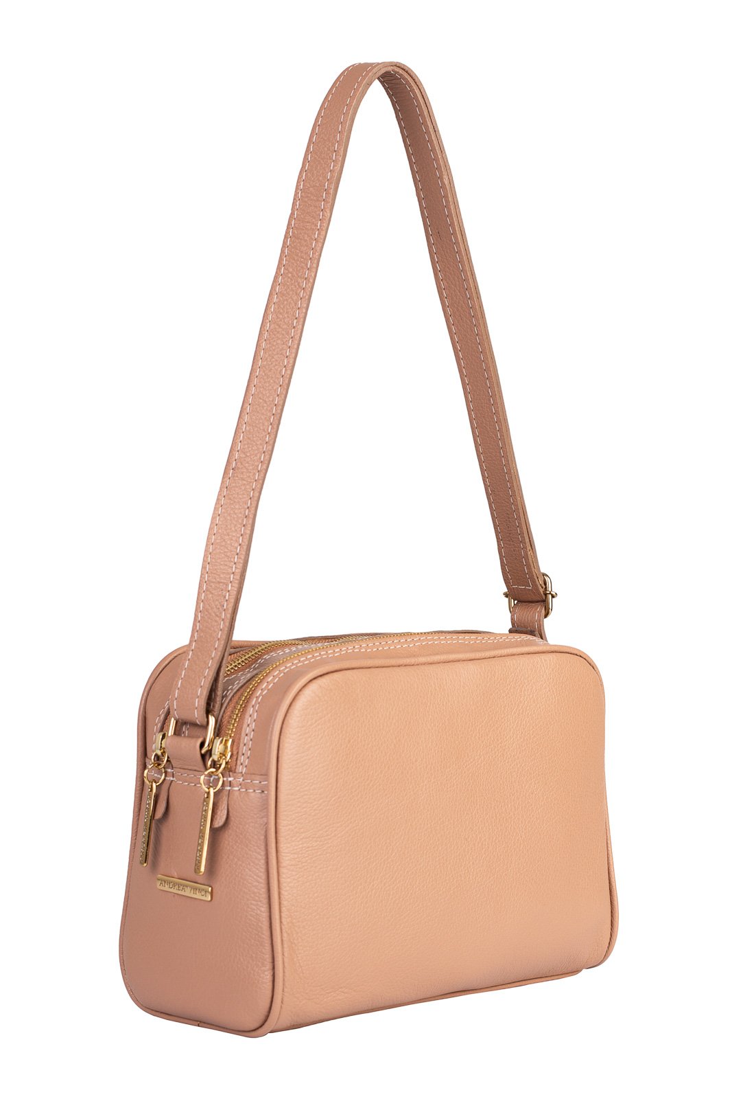 Bolsa quadrada de couro liso Daiana Bege 3