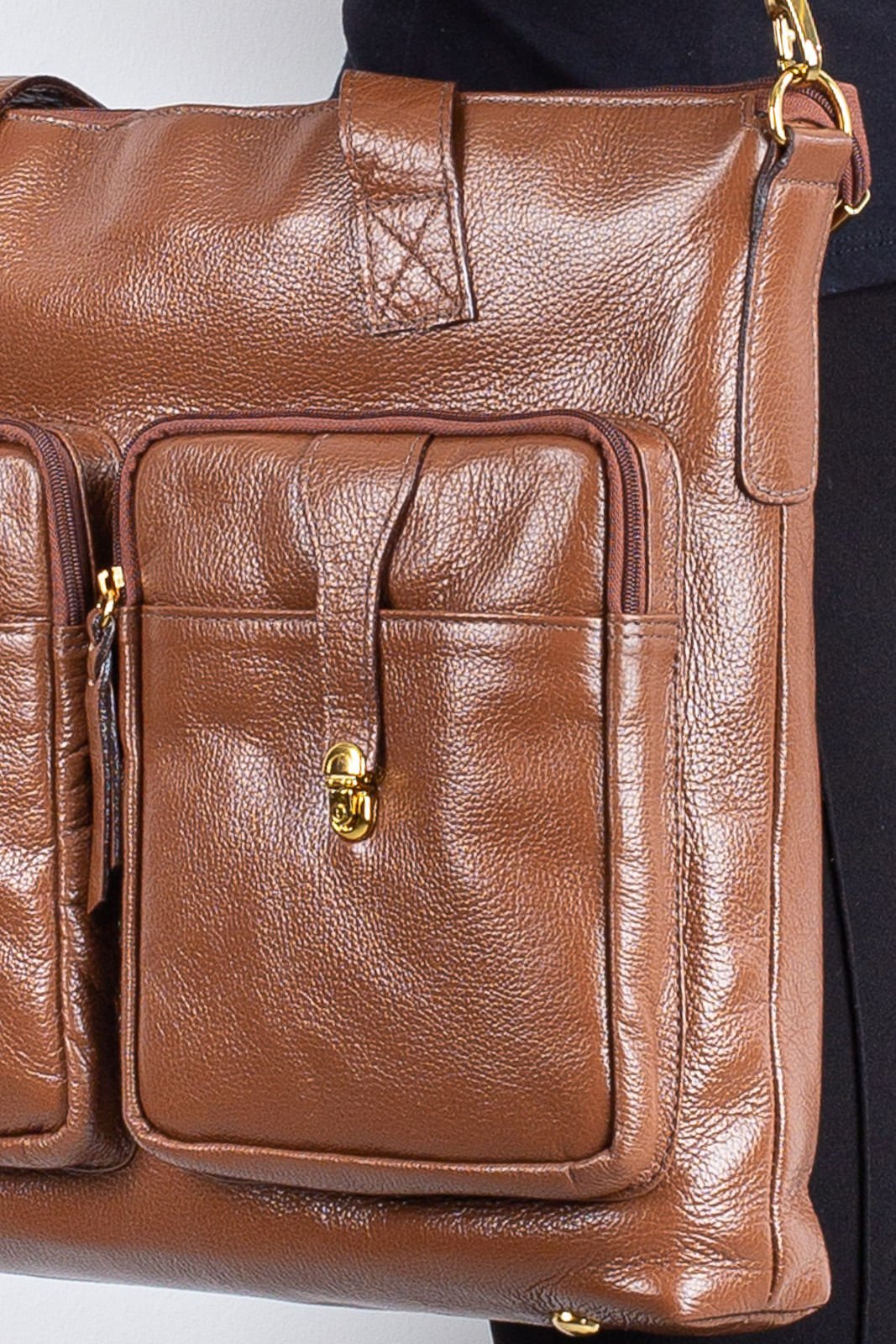 Bolsa para notebook de couro liso Jaque Marrom 2