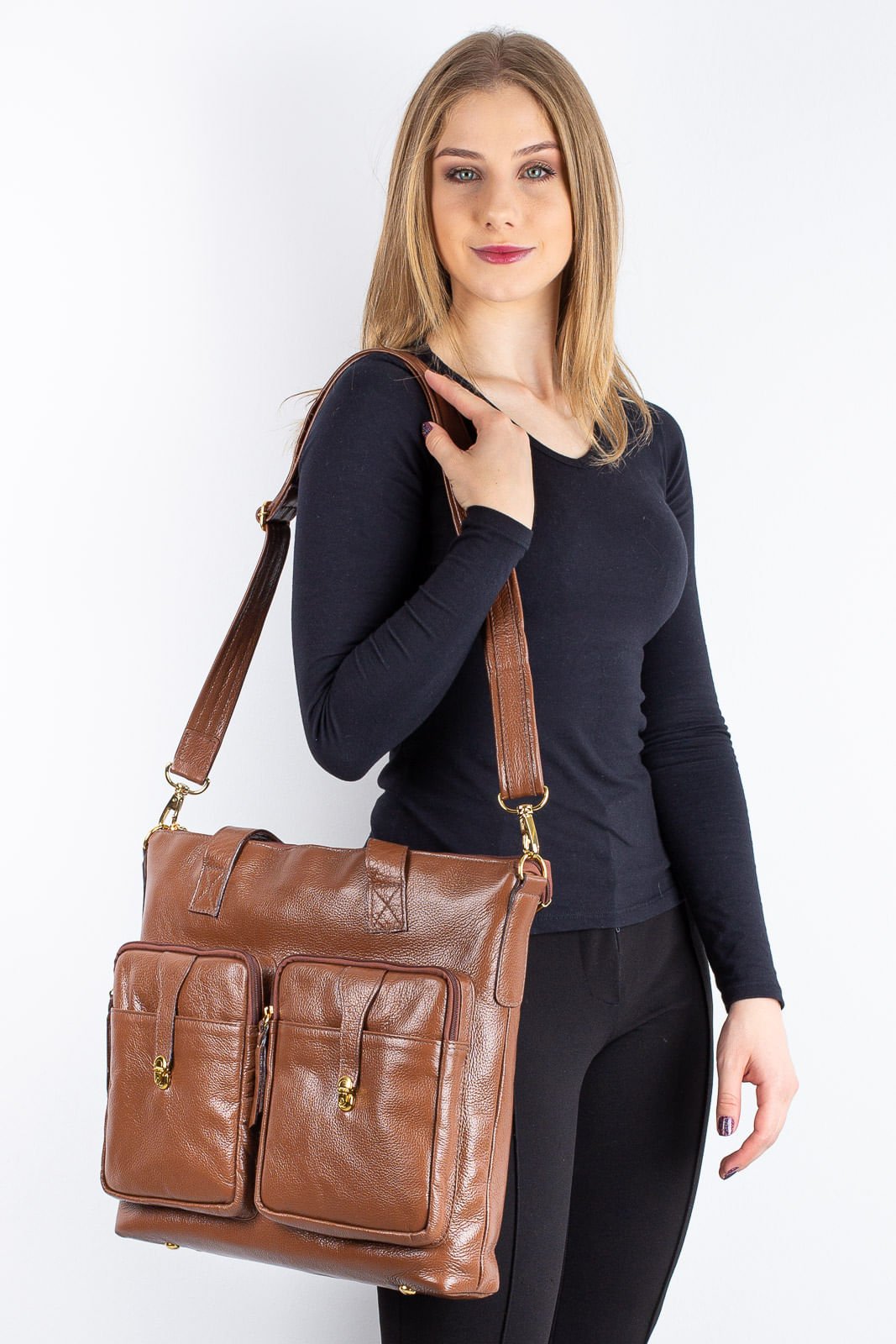 Bolsa para notebook de couro liso Jaque Marrom 4