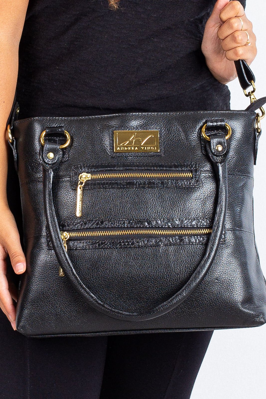 Bolsa de ombro em couro liso Alicia Preto 1