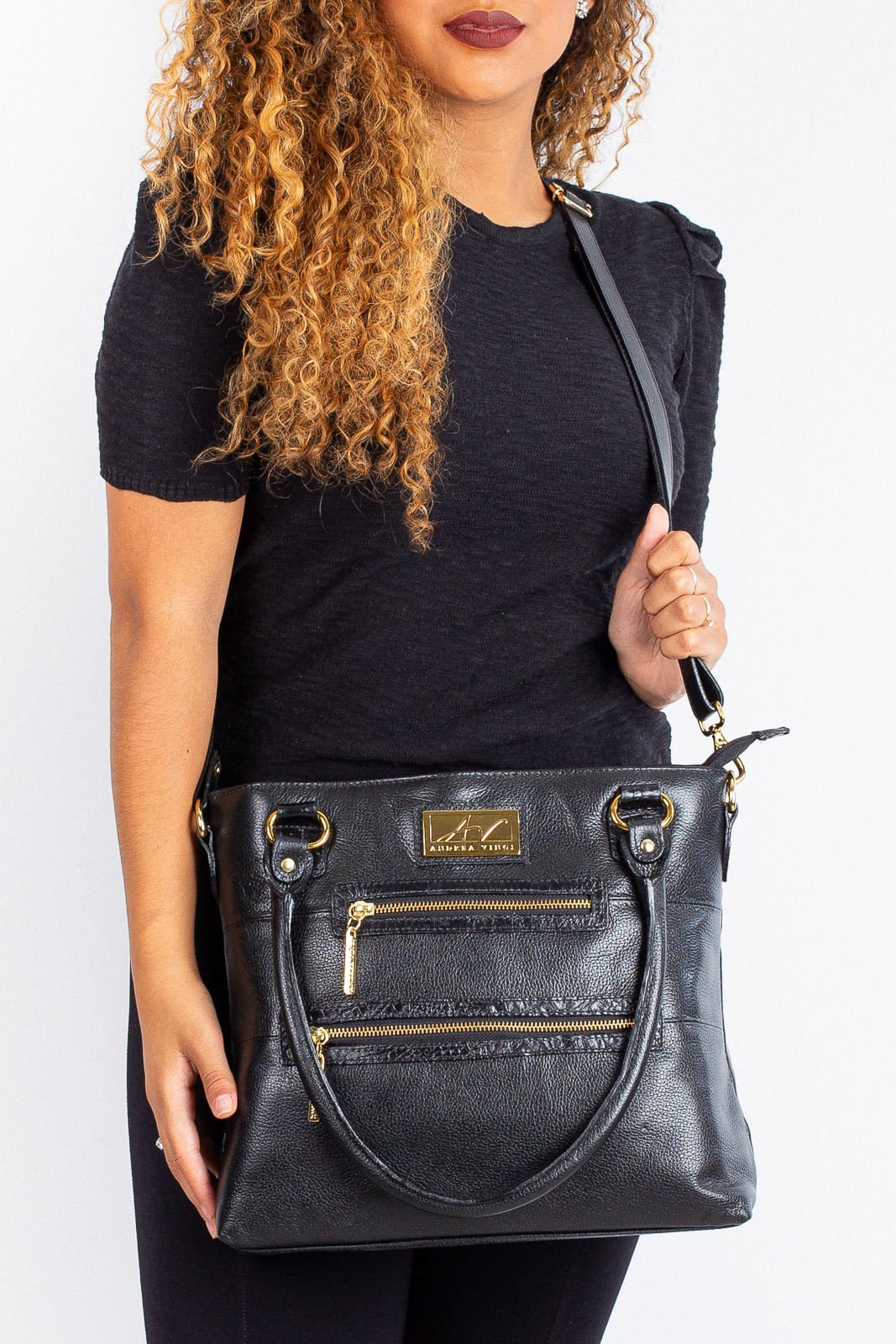 Bolsa de ombro em couro liso Alicia Preto 2