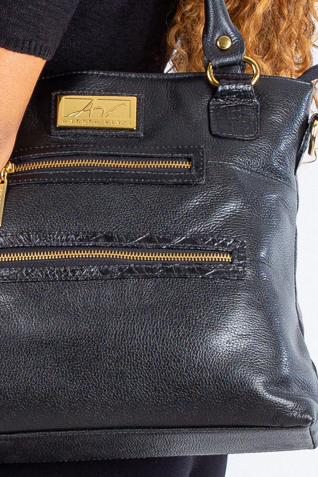 Bolsa de ombro em couro liso Alicia Preto 3
