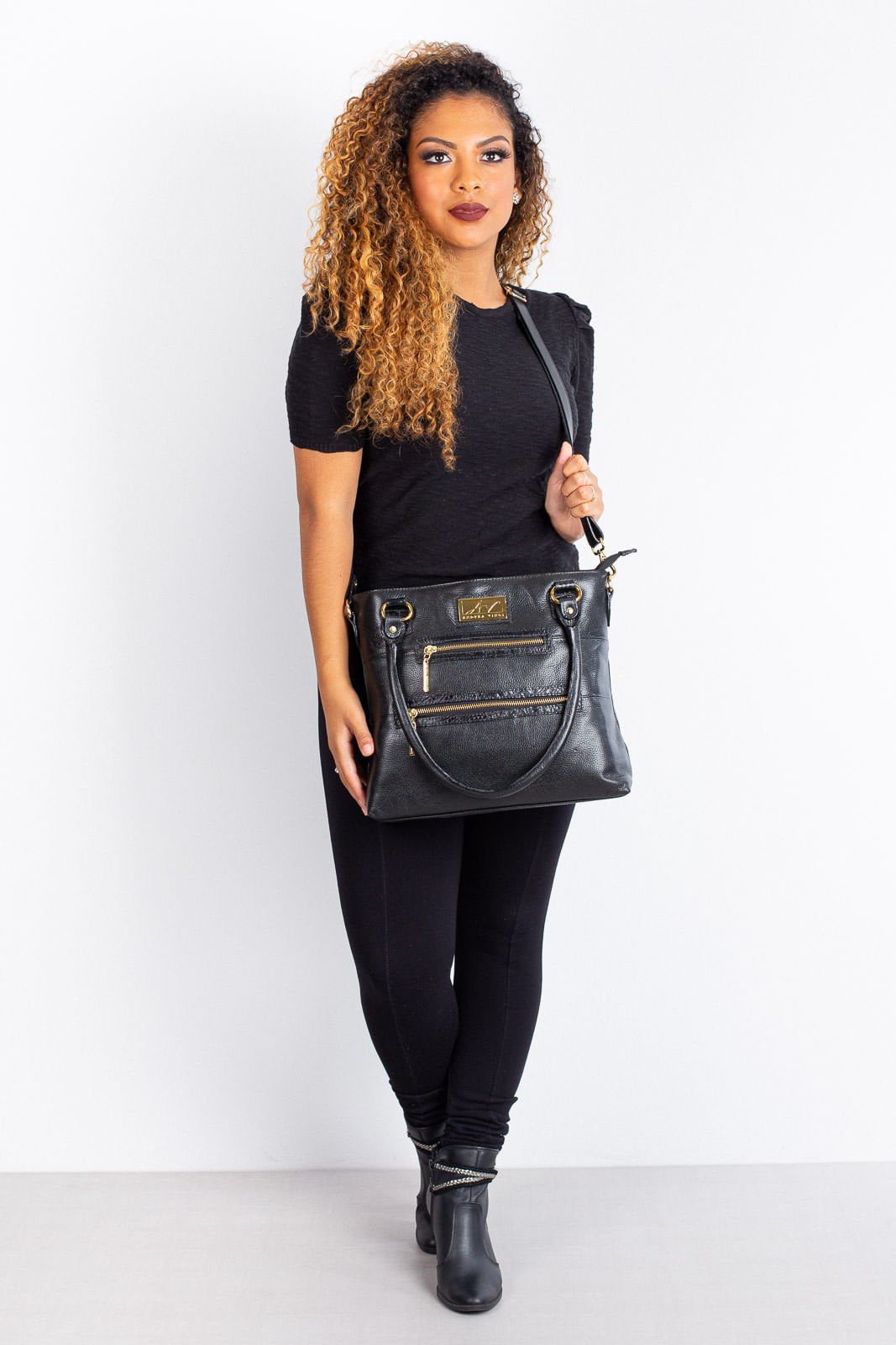 Bolsa de ombro em couro liso Alicia Preto 5