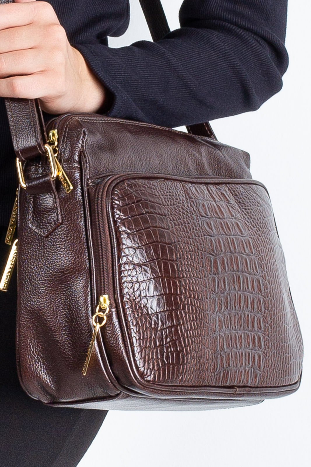 Bolsa de couro croco tiracolo Anita Marrom 2