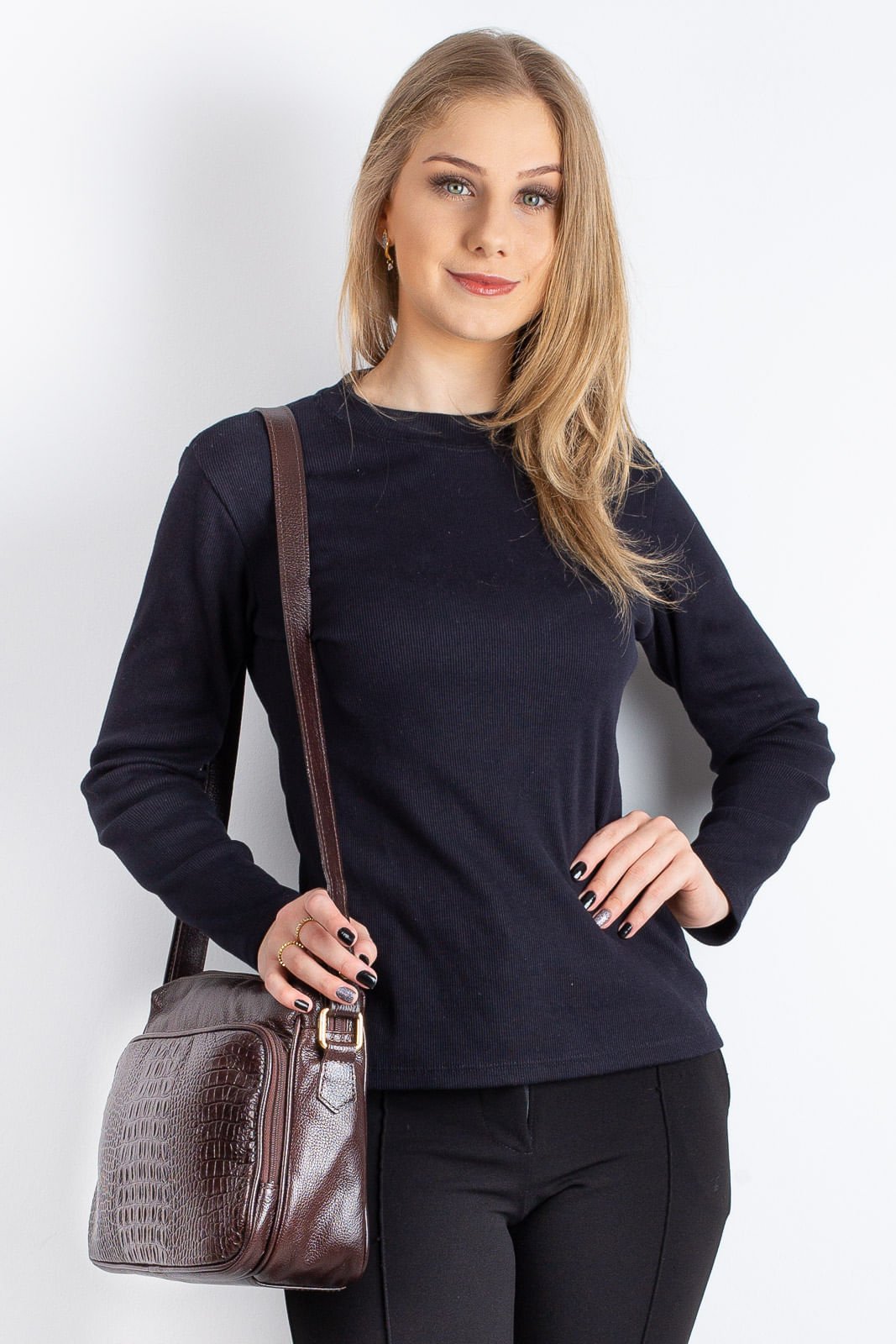 Bolsa de couro croco tiracolo Anita Marrom 4