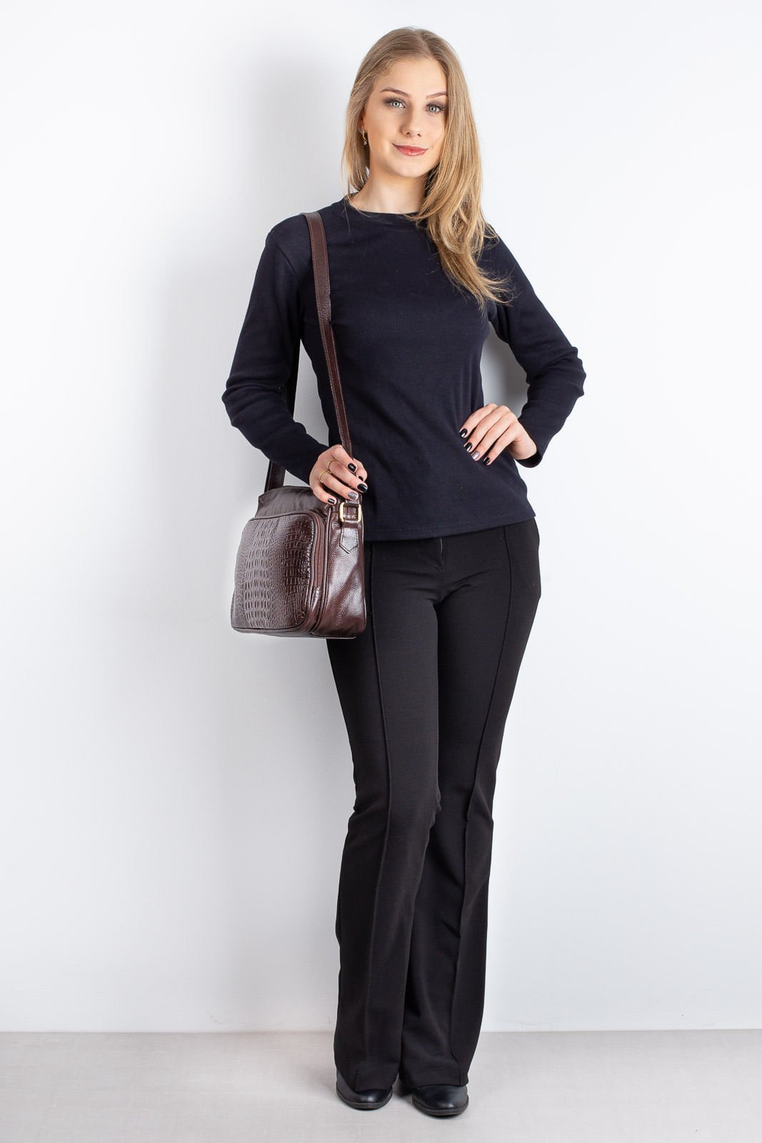 Bolsa de couro croco tiracolo Anita Marrom 5