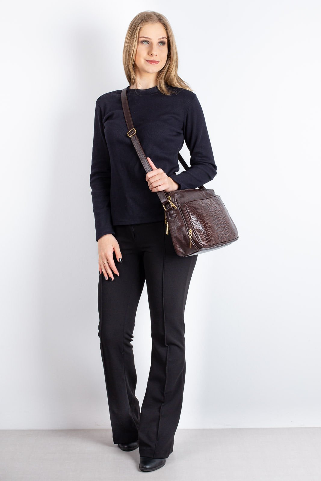 Bolsa de couro croco tiracolo Anita Marrom 6