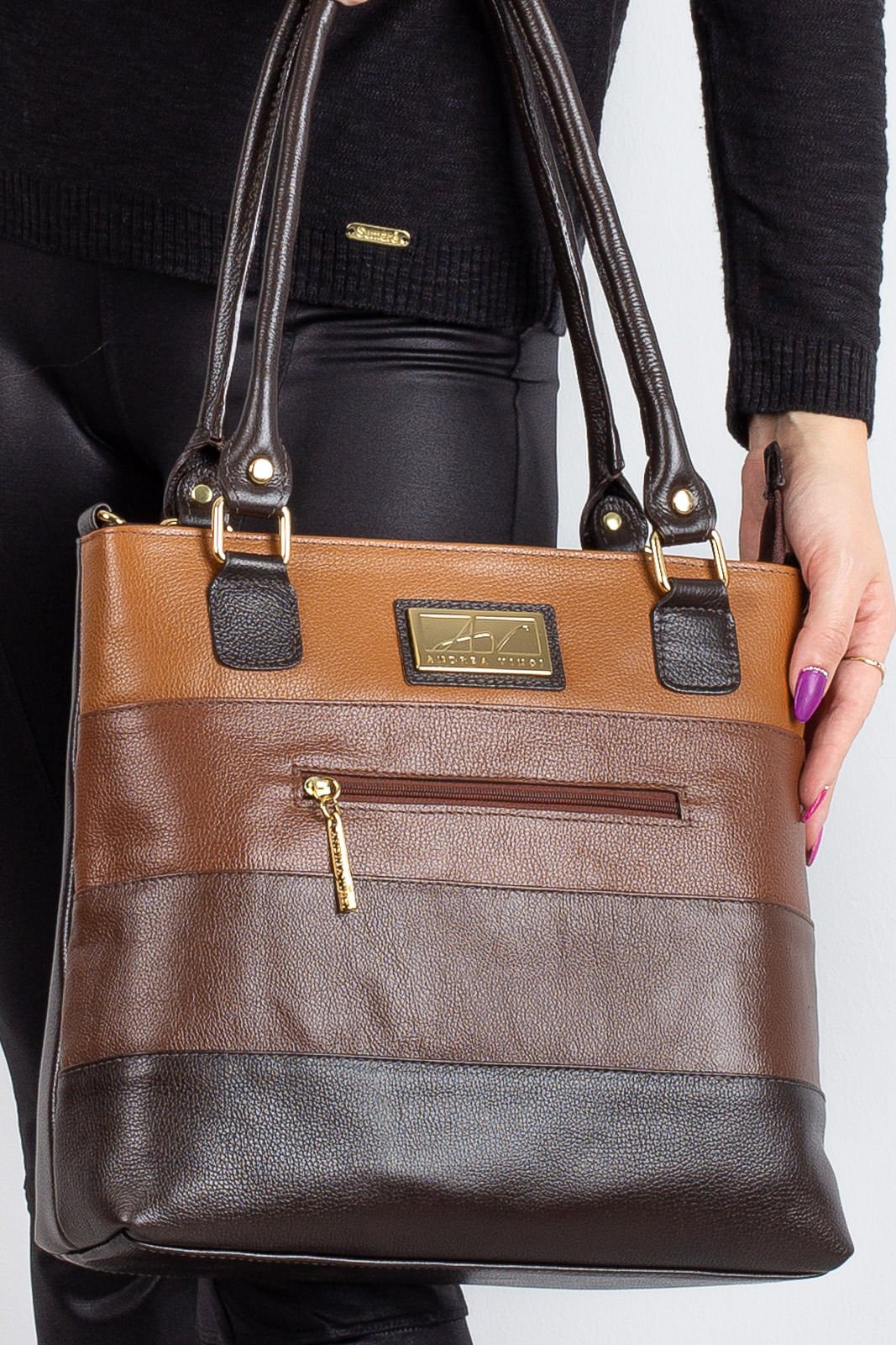 Bolsa de ombro em couro Alice Marrom 1